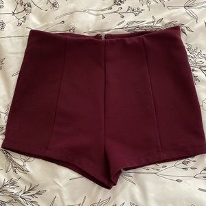 Maroon High Waist Shorts